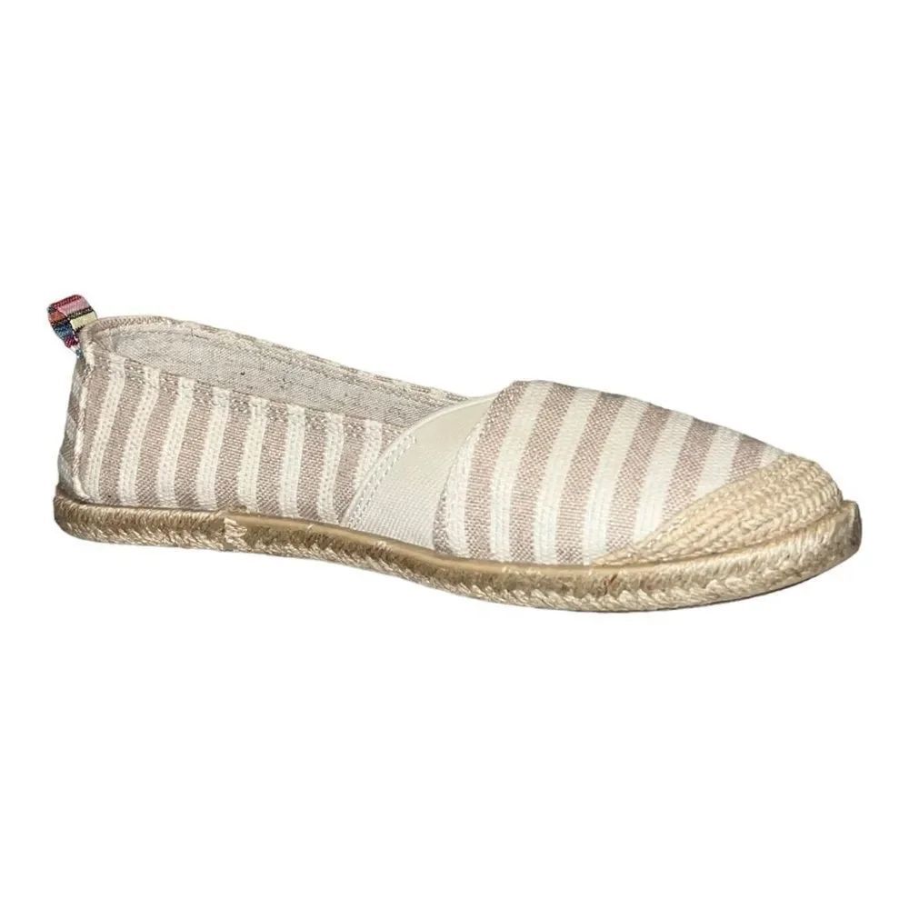 Sugar Womens Evermore Slip-On Espadrille Flats Natural Metallic Stripe 8M New
